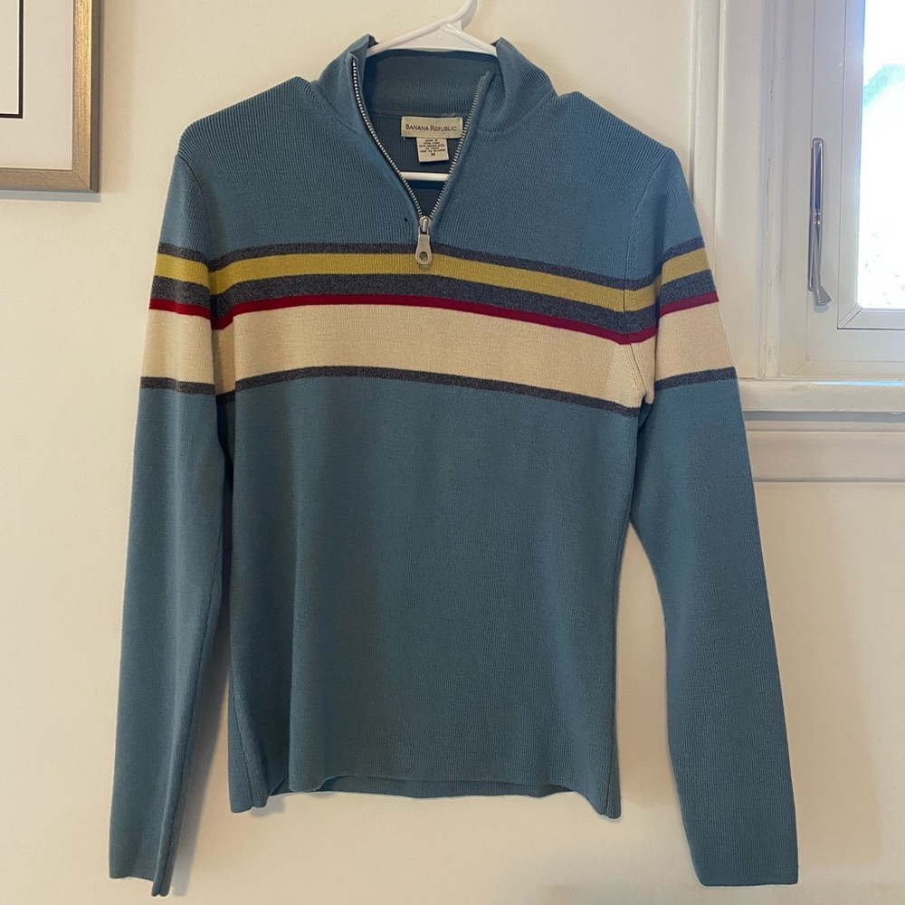 Banana Republic blue 3/4 zip merino wool sweater